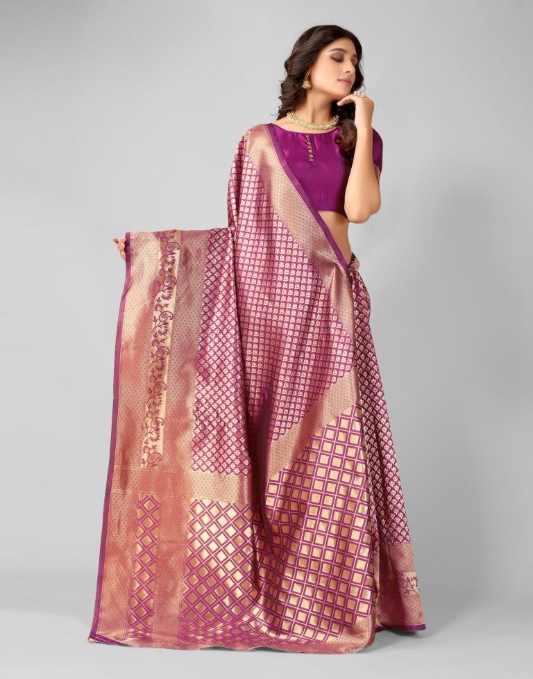 Wine And Golden Silk Saree | Sudathi