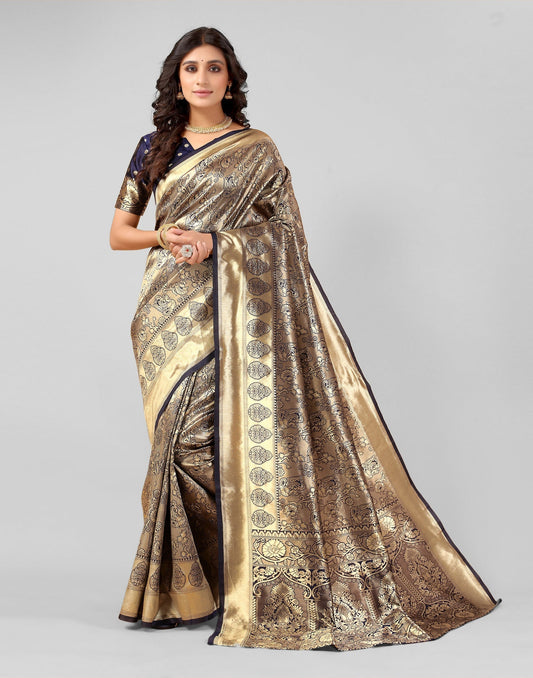 Navy Blue And Golden Silk Saree | Sudathi