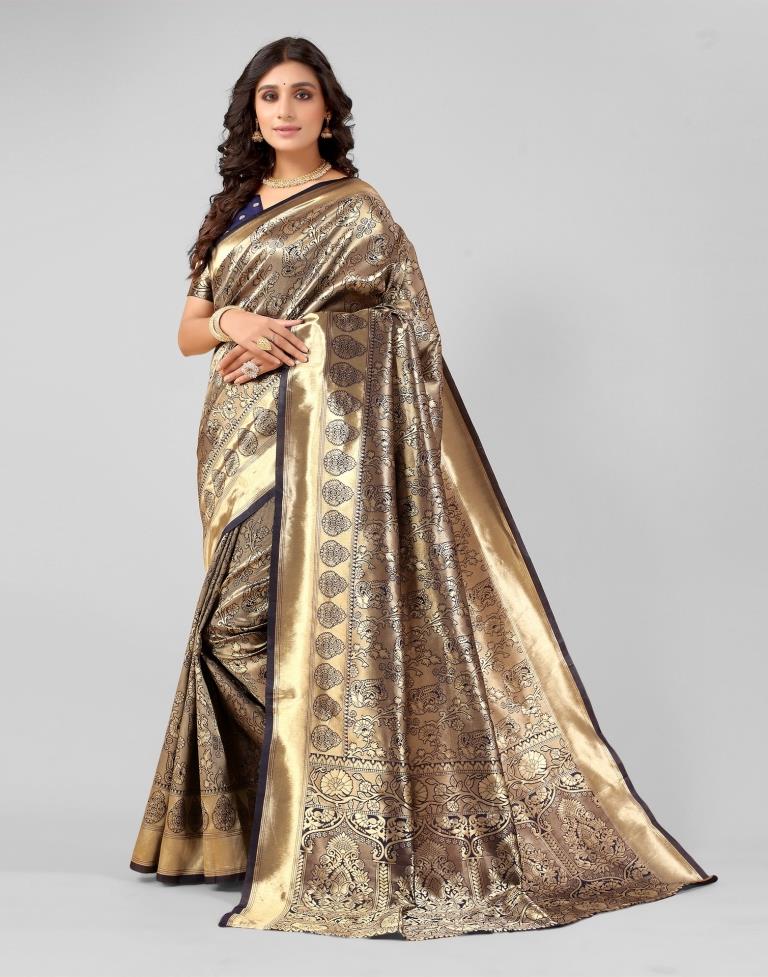 Navy Blue And Golden Silk Saree | Sudathi