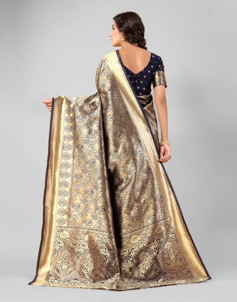 Navy Blue And Golden Silk Saree | Sudathi