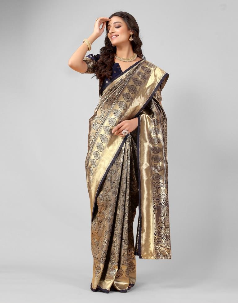 Navy Blue And Golden Silk Saree | Sudathi