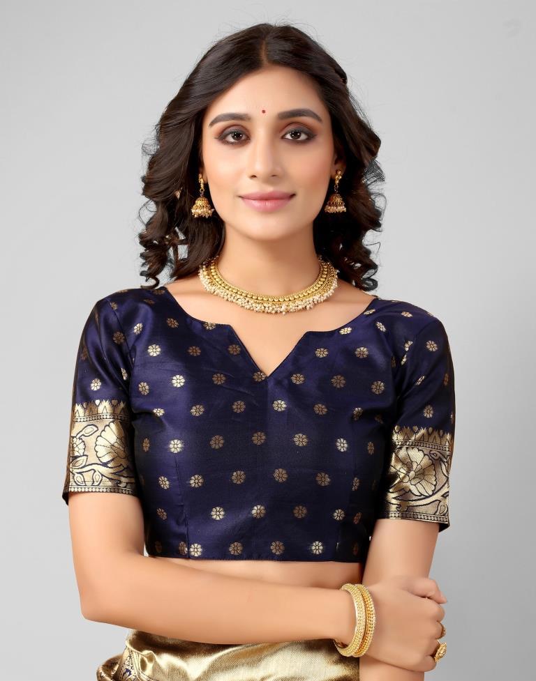 Navy Blue And Golden Silk Saree | Sudathi