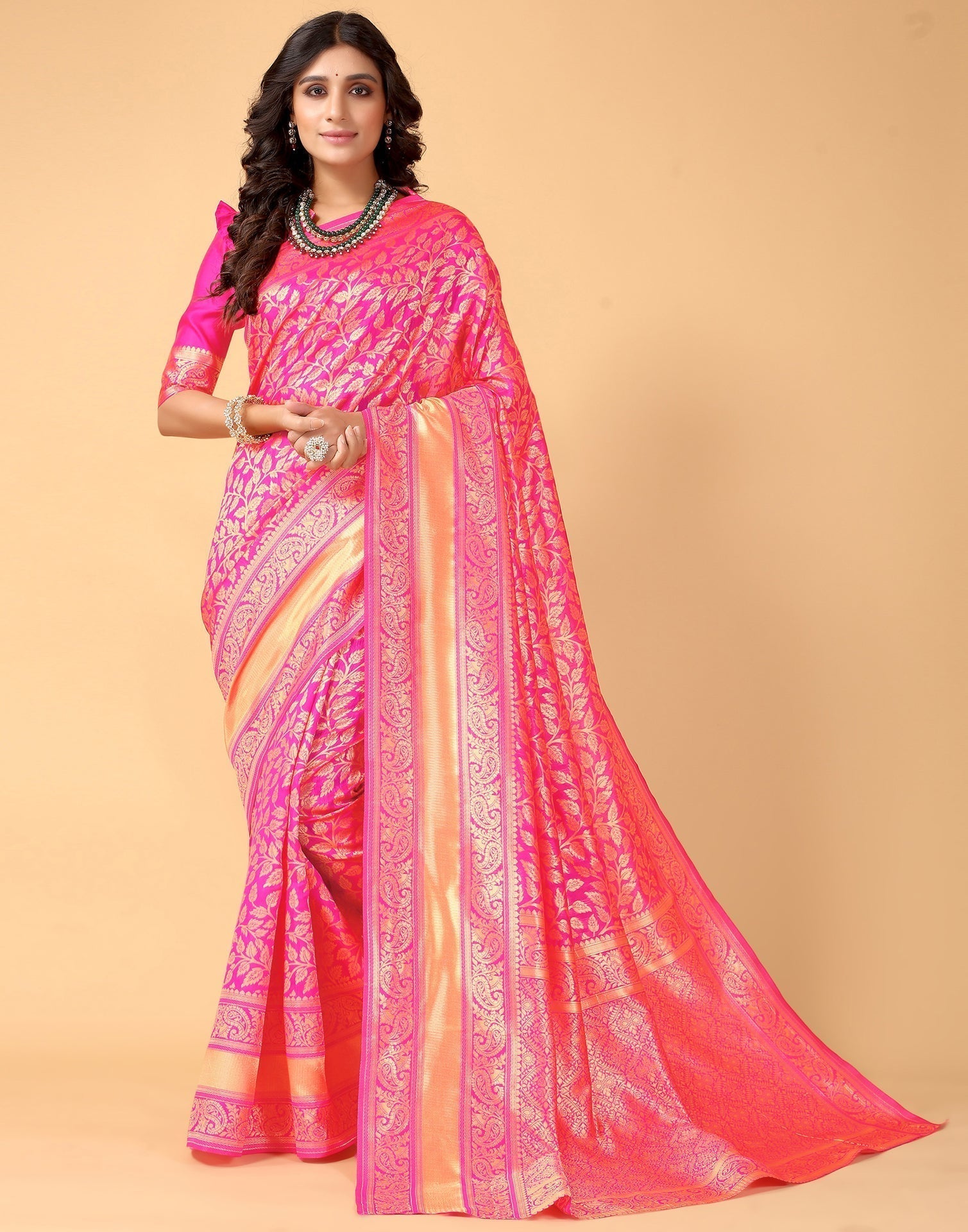 Pink And Golden Silk Saree | Sudathi