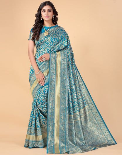 Peacock Blue And Golden Silk Saree | Sudathi