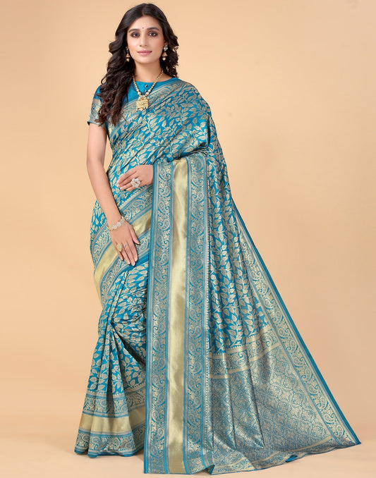 Peacock Blue And Golden Silk Saree | Sudathi