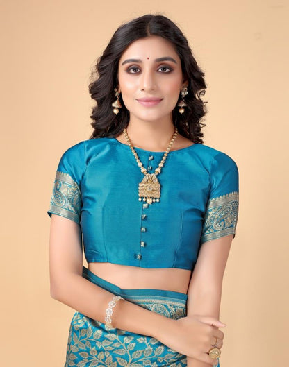 Peacock Blue And Golden Silk Saree | Sudathi