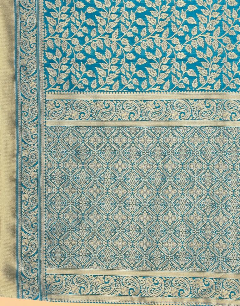 Peacock Blue And Golden Silk Saree | Sudathi