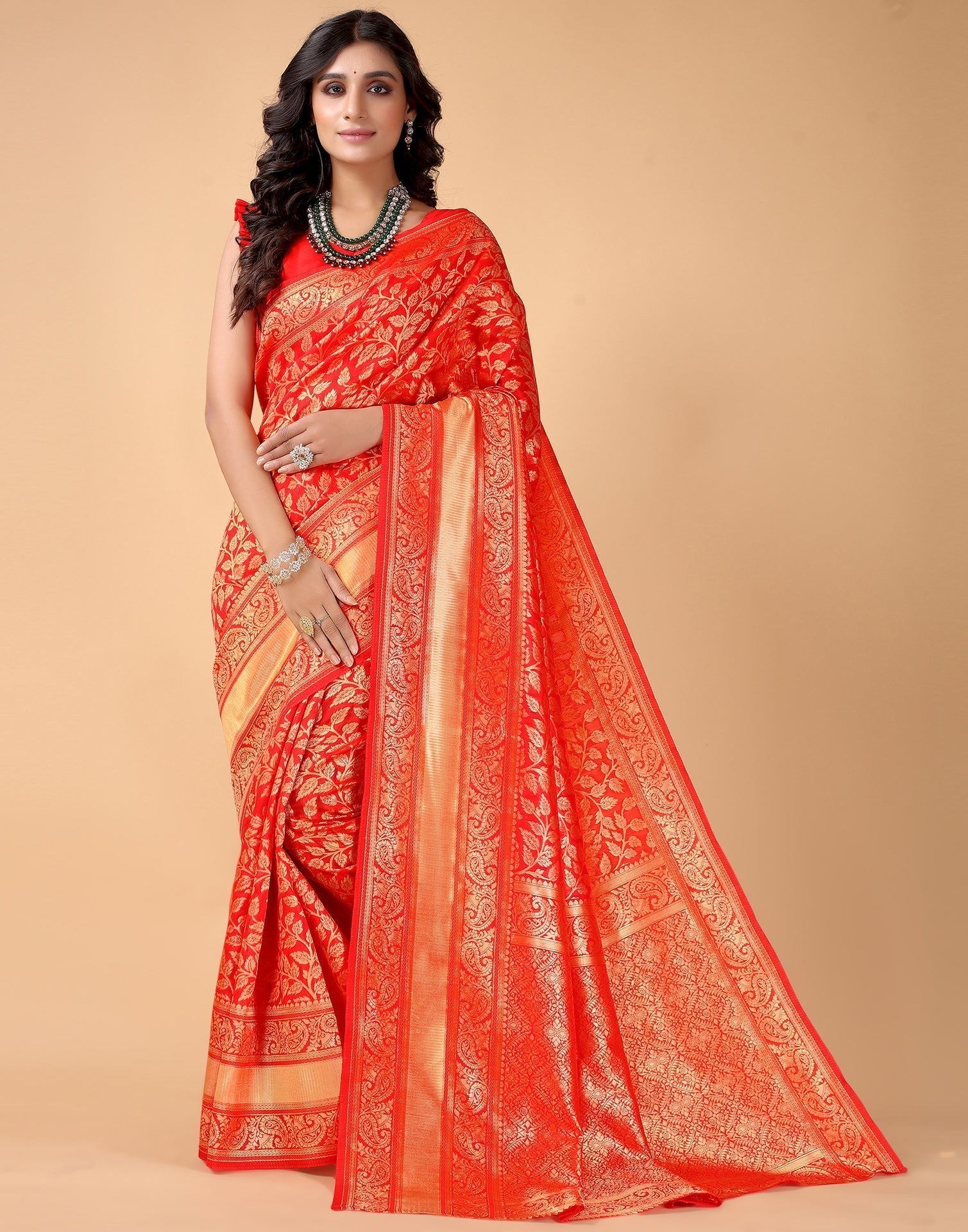 Red And Golden Silk Saree | Sudathi
