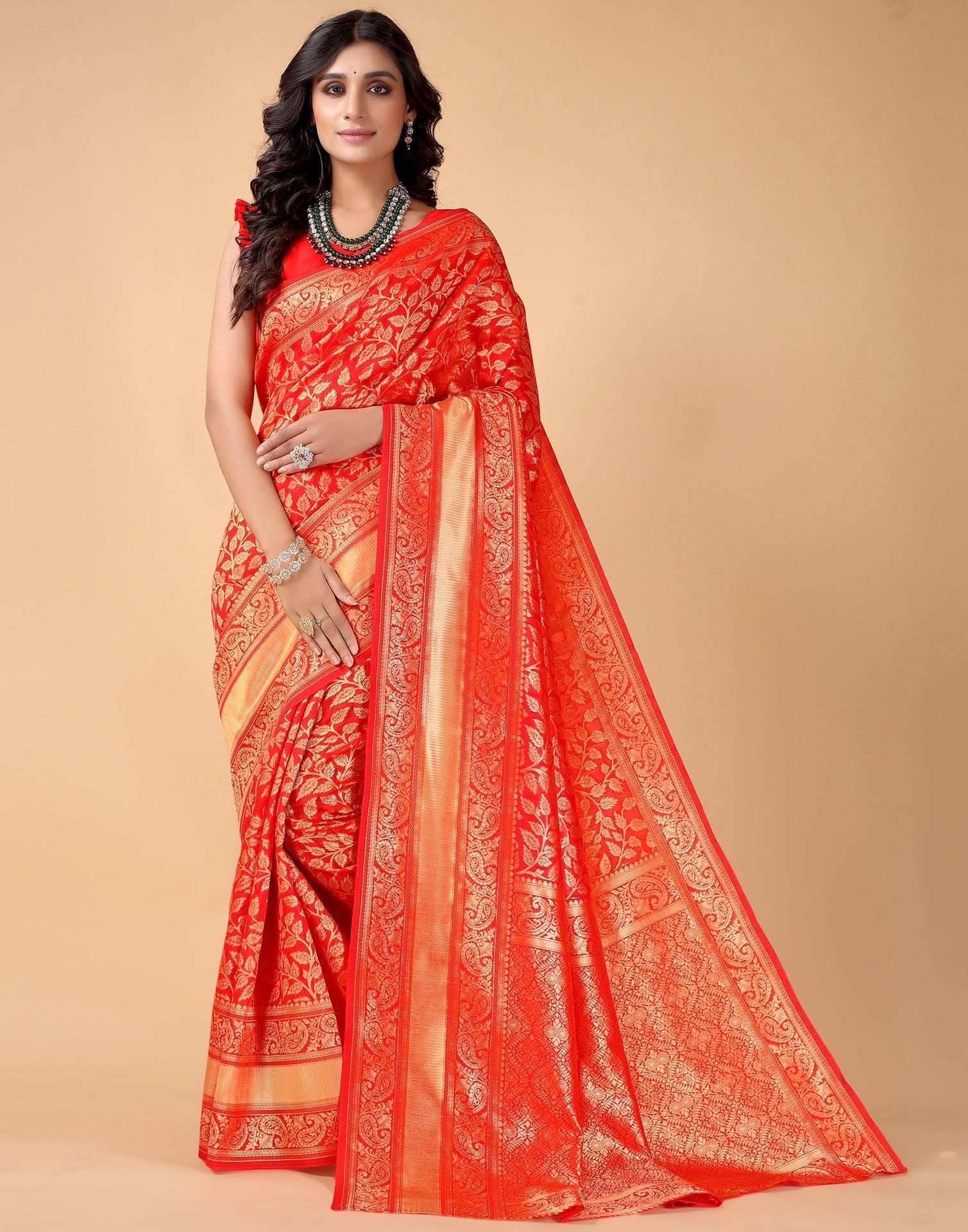 Red And Golden Silk Saree | Sudathi