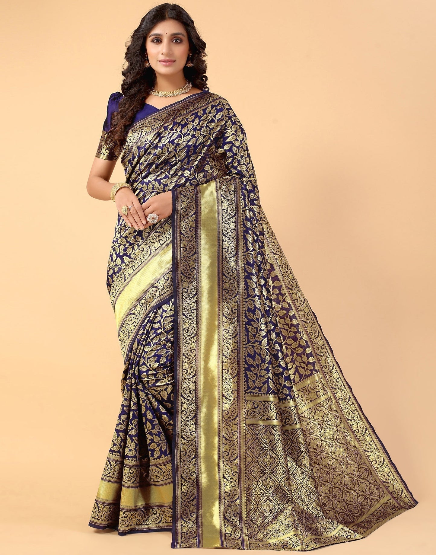 Navy Blue And Golden Silk Saree | Sudathi