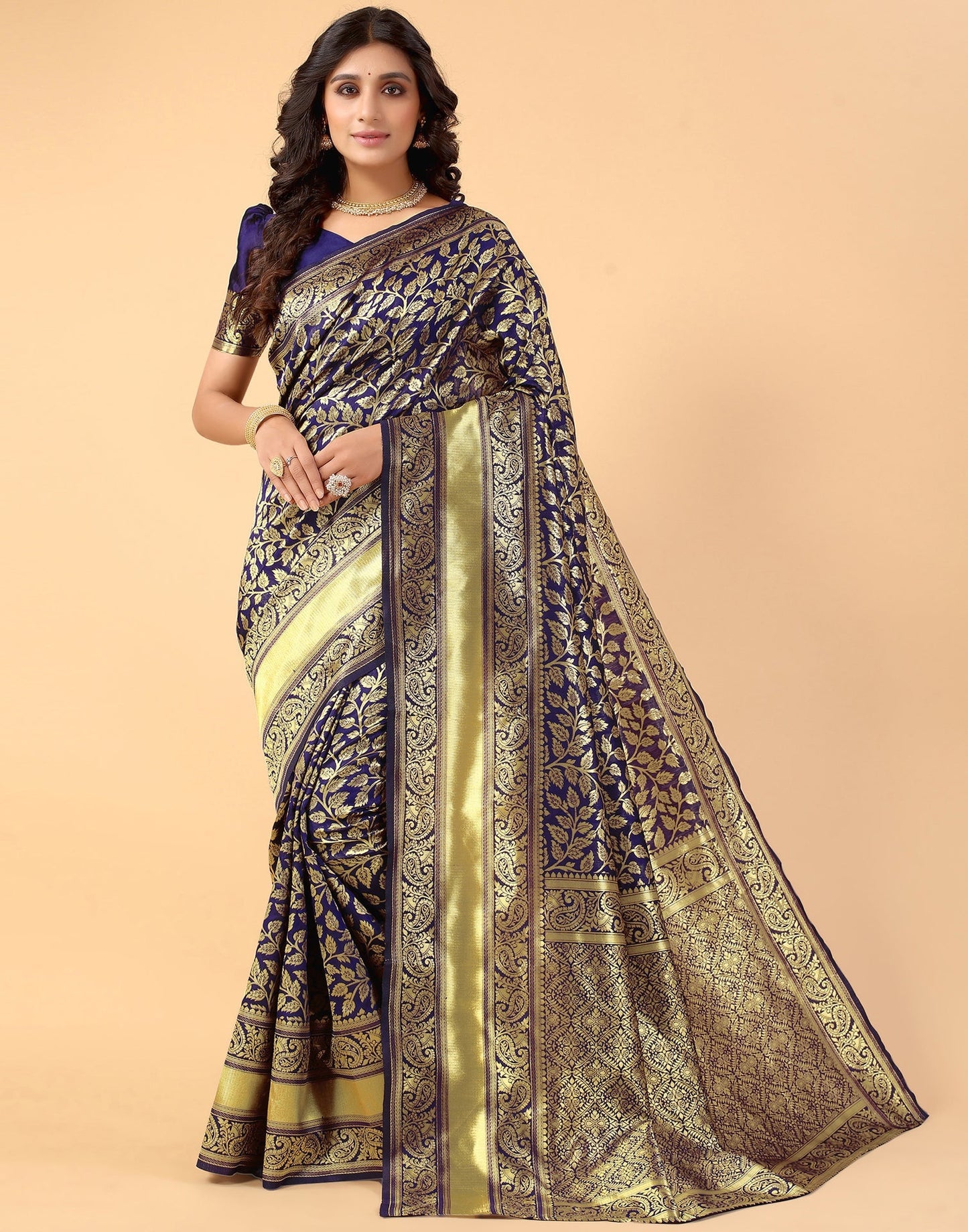 Navy Blue And Golden Silk Saree | Sudathi