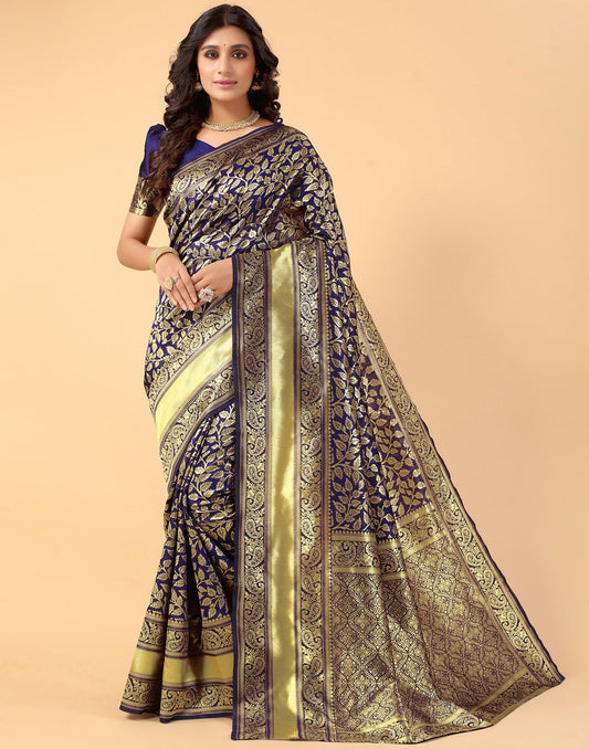 Navy Blue And Golden Silk Saree | Sudathi