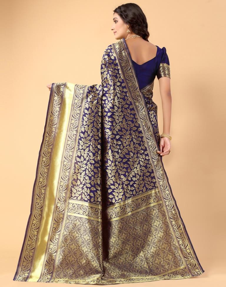 Navy Blue And Golden Silk Saree | Sudathi