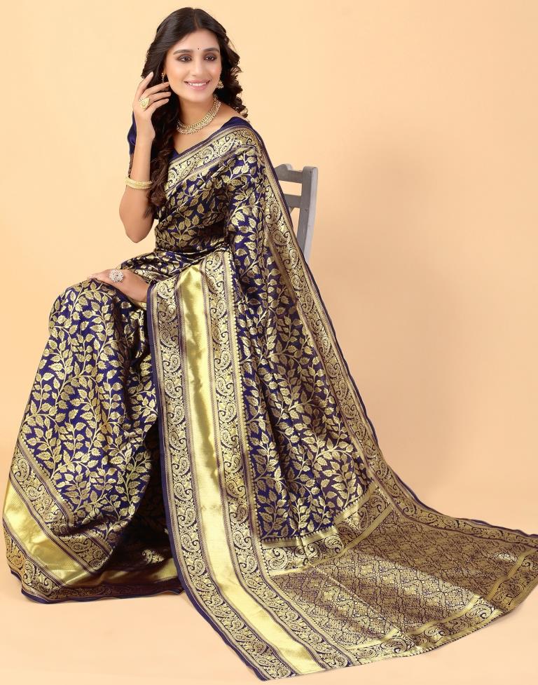 Navy Blue And Golden Silk Saree | Sudathi