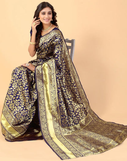 Navy Blue And Golden Silk Saree | Sudathi
