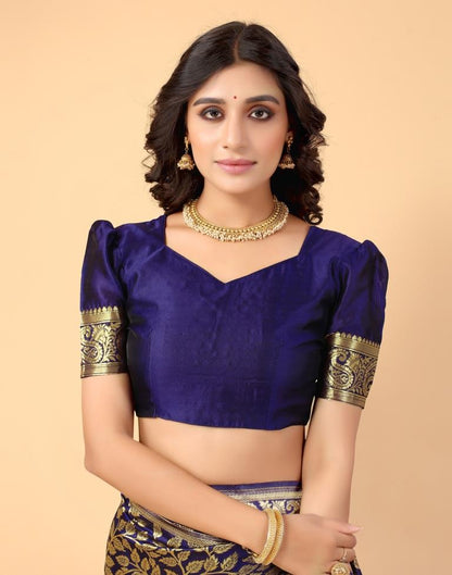 Navy Blue And Golden Silk Saree | Sudathi