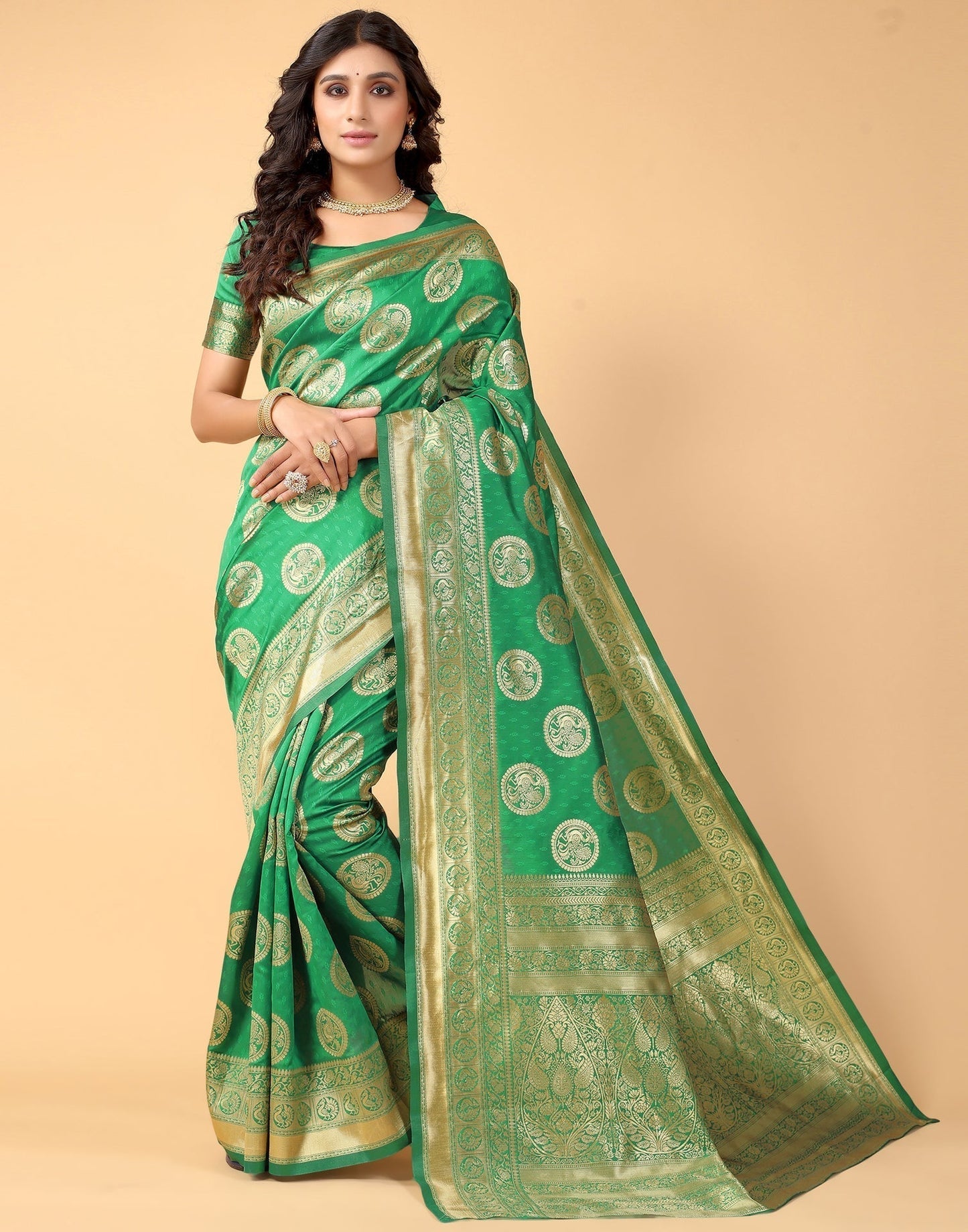 Green And Golden Silk Saree | Sudathi