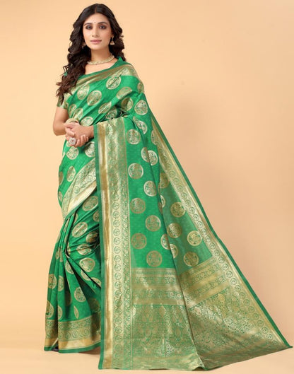 Green And Golden Silk Saree | Sudathi