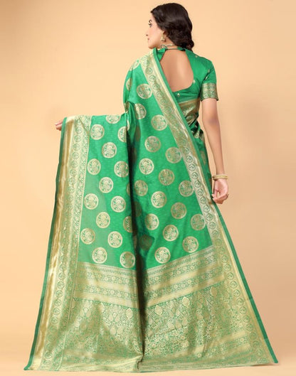 Green And Golden Silk Saree | Sudathi
