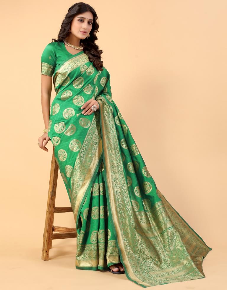 Green And Golden Silk Saree | Sudathi