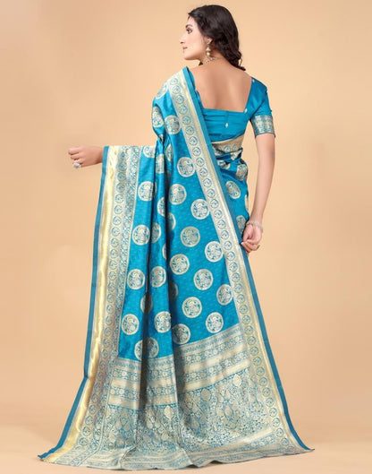 Peacock Blue And Golden Silk Saree | Sudathi