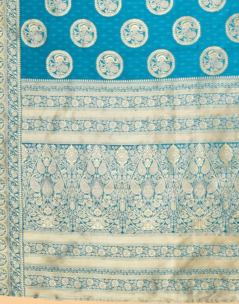 Peacock Blue And Golden Silk Saree | Sudathi