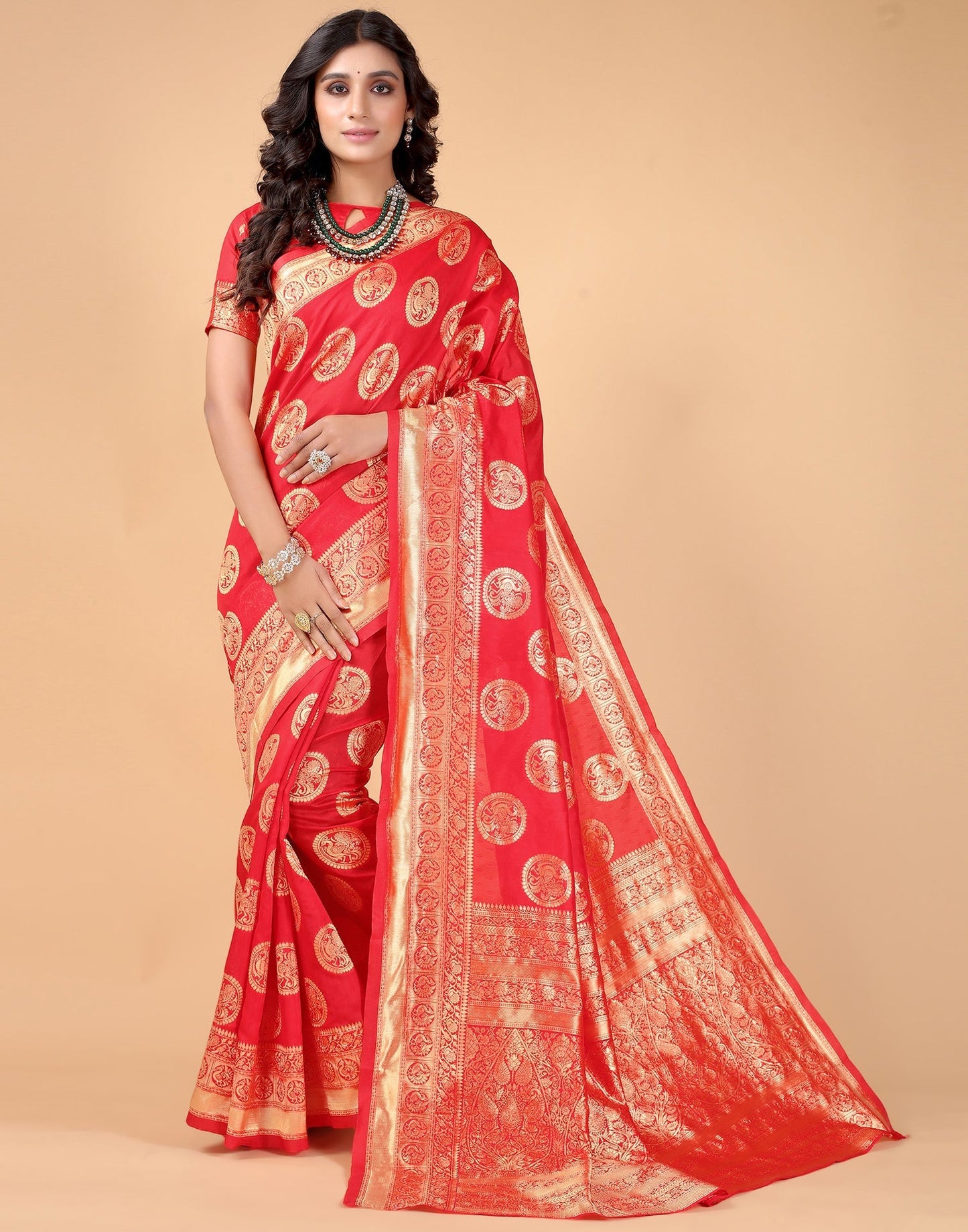 Red And Golden Silk Saree | Sudathi