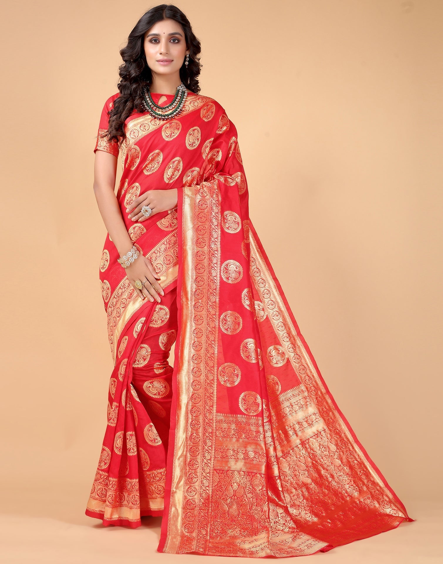 Red And Golden Silk Saree | Sudathi