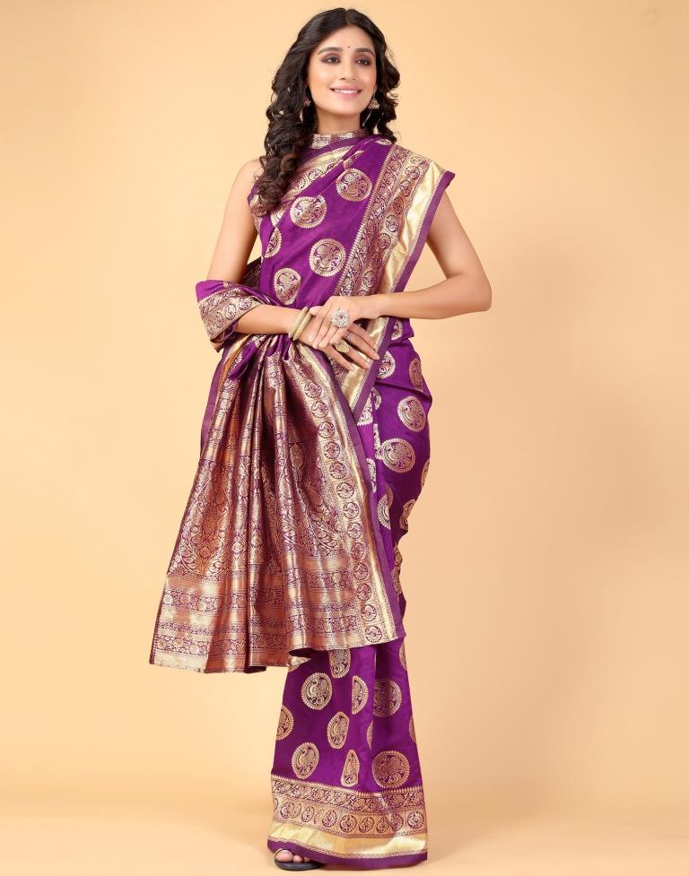 Magenta And Golden Silk Saree | Sudathi