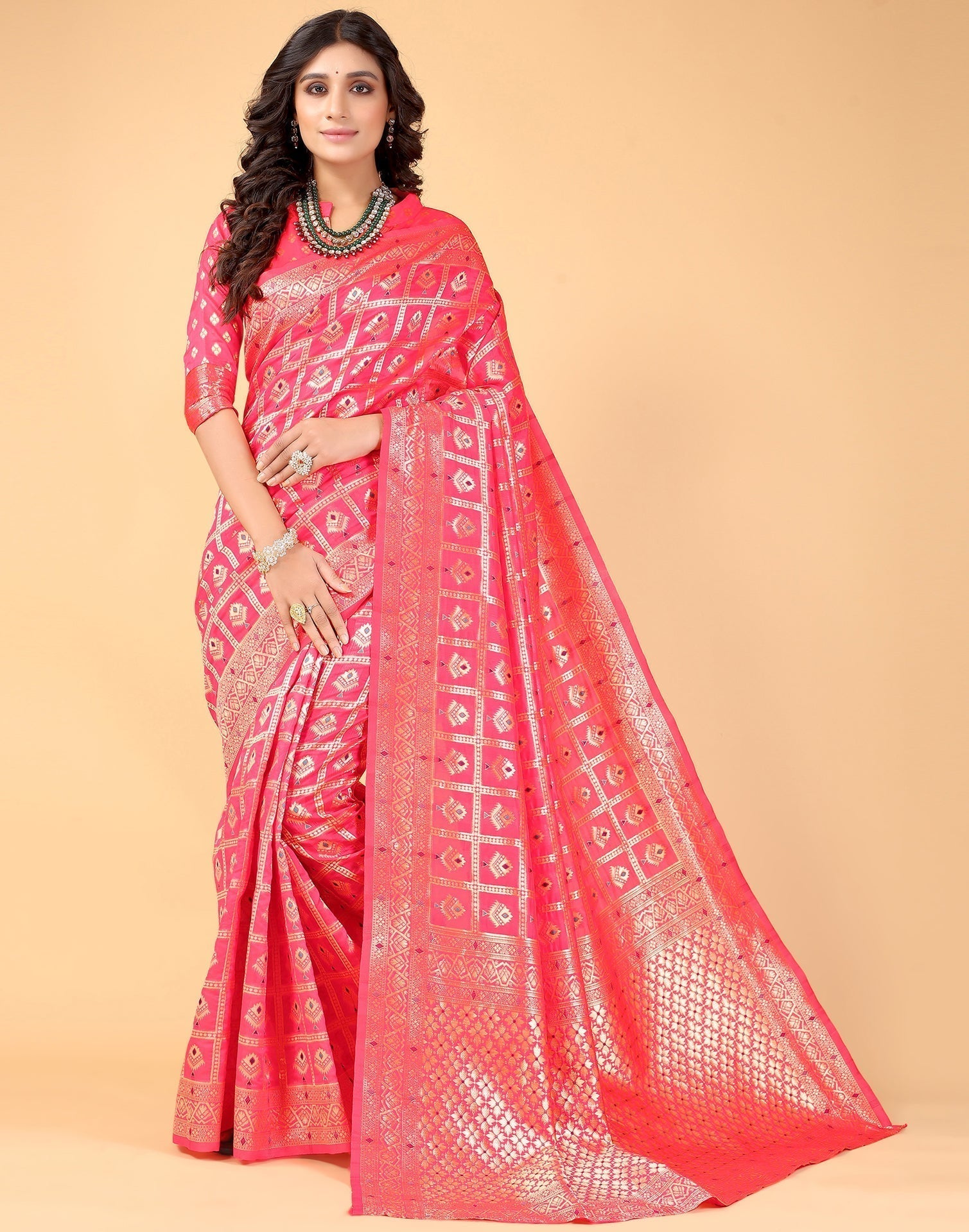 Neon Pink And Golden Silk Saree | Sudathi