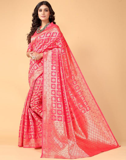 Neon Pink And Golden Silk Saree | Sudathi