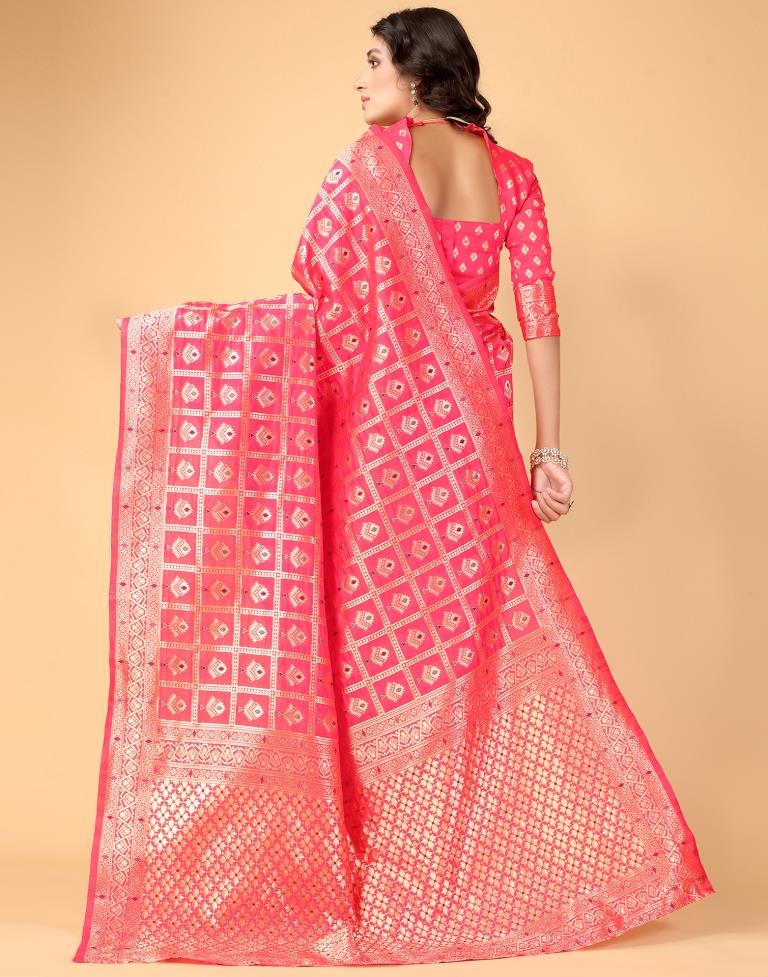 Neon Pink And Golden Silk Saree | Sudathi