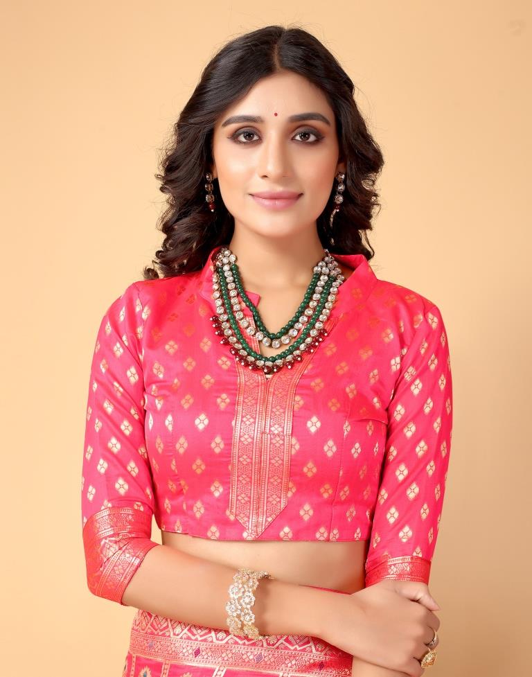 Neon Pink And Golden Silk Saree | Sudathi