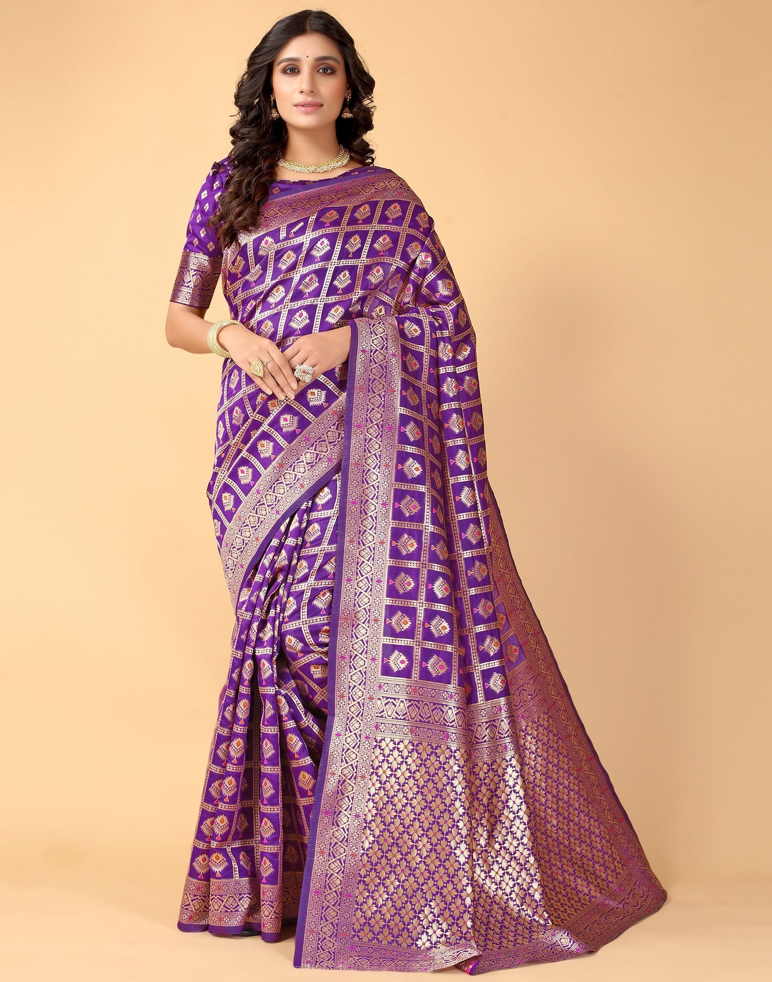 Violet And Golden Silk Saree | Sudathi