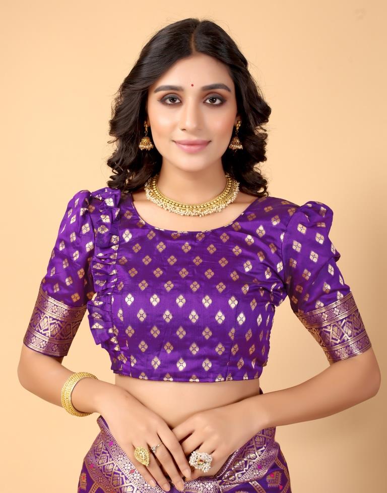 Violet And Golden Silk Saree | Sudathi