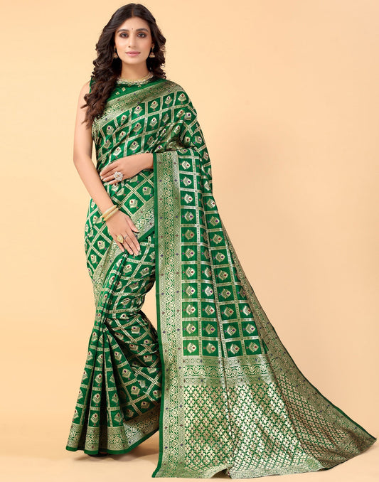 Green And Golden Silk Saree | Sudathi