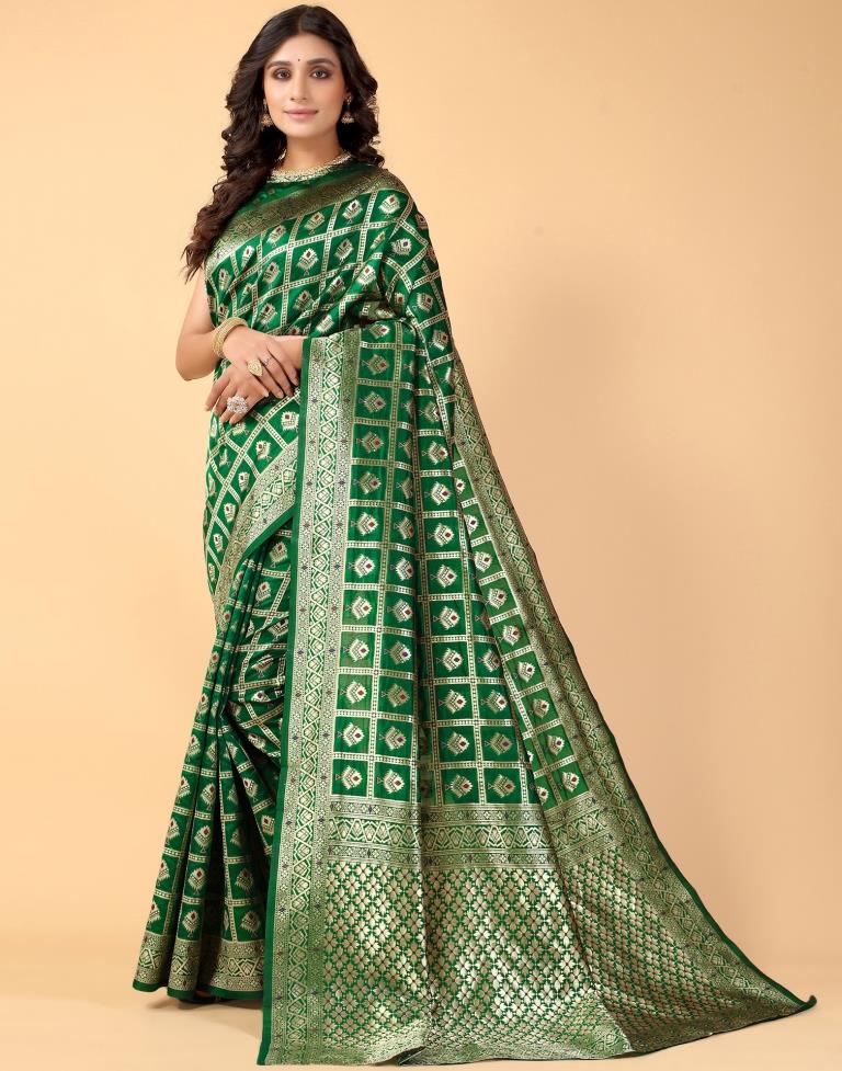 Green And Golden Silk Saree | Sudathi