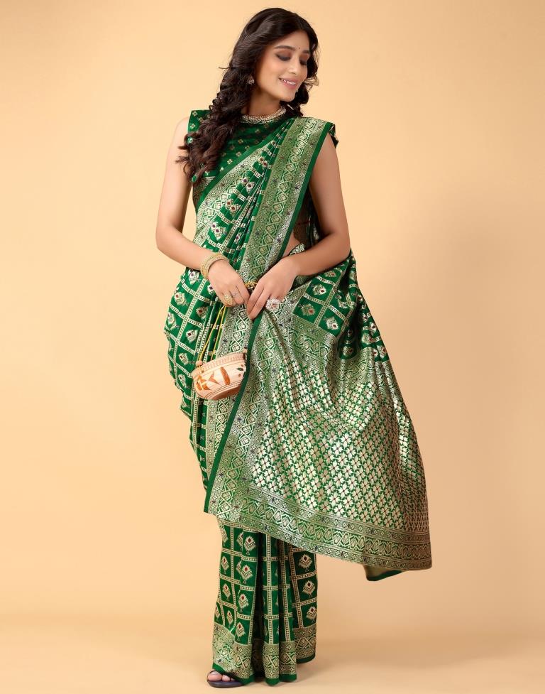 Green And Golden Silk Saree | Sudathi