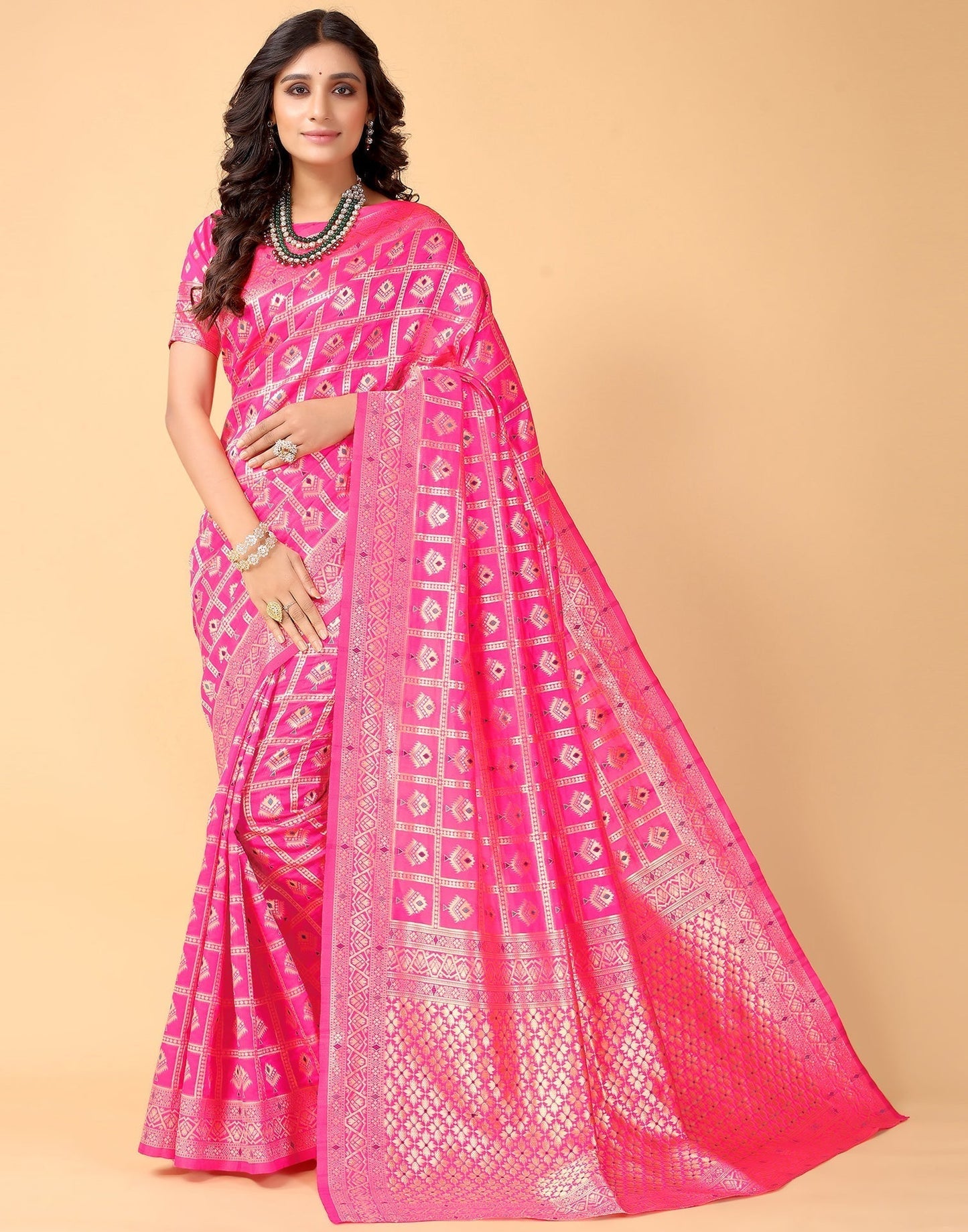 Pink And Golden Silk Saree | Sudathi