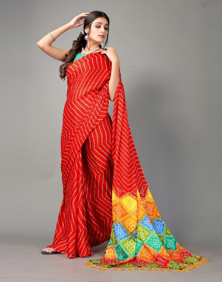 Red Bandhani Silk Saree | Sudathi