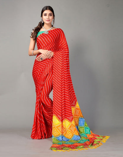 Red Bandhani Silk Saree | Sudathi