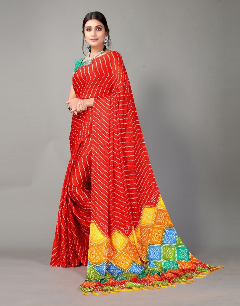 Red Bandhani Silk Saree | Sudathi