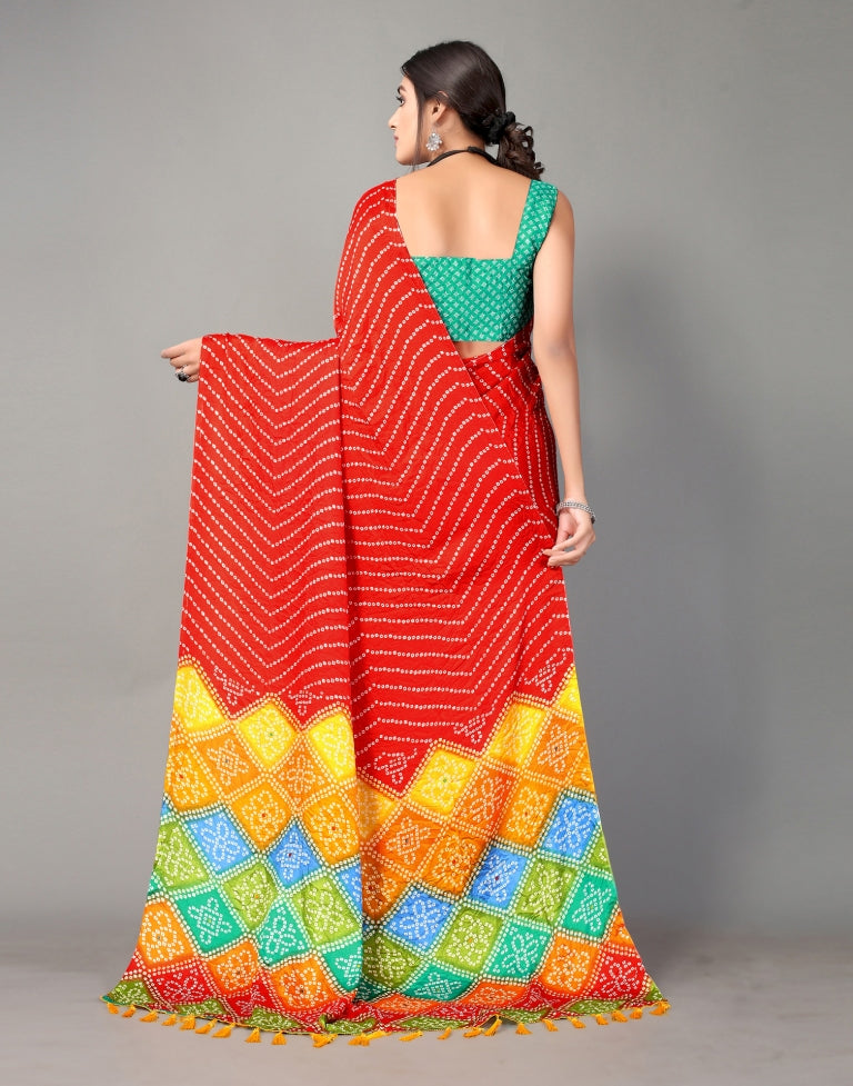 Red Bandhani Silk Saree | Sudathi