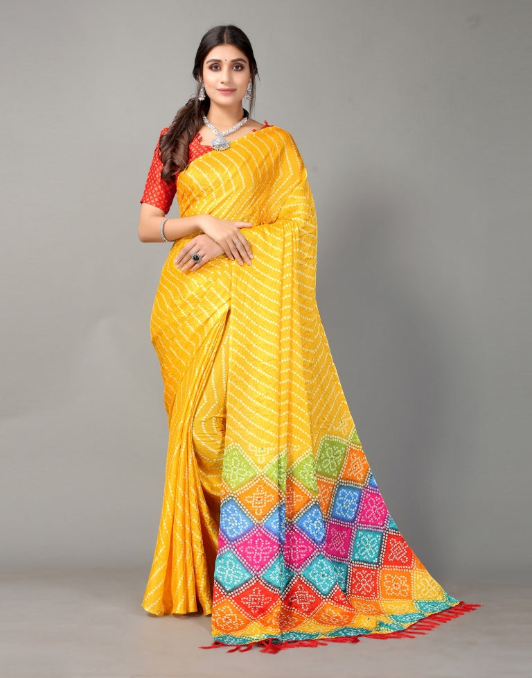 Yellow Bandhani Silk Saree | Sudathi