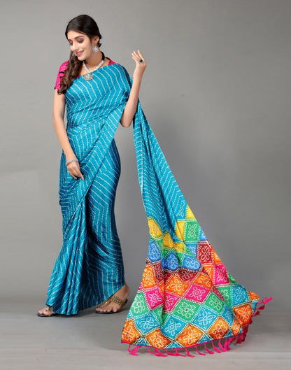 Sky Blue Bandhani Silk Saree | Sudathi
