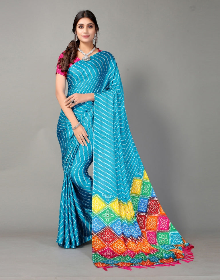 Sky Blue Bandhani Silk Saree | Sudathi