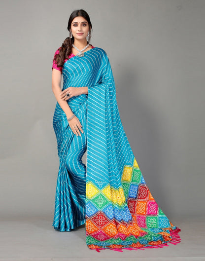 Sky Blue Bandhani Silk Saree | Sudathi