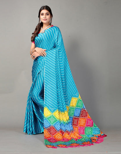 Sky Blue Bandhani Silk Saree | Sudathi
