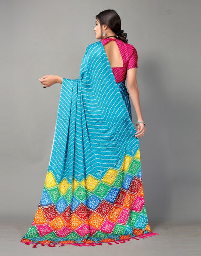 Sky Blue Bandhani Silk Saree | Sudathi