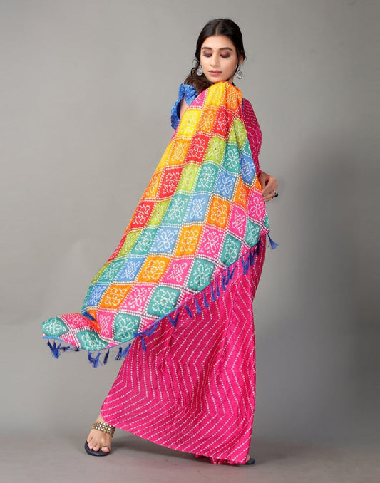 Pink Bandhani Silk Saree | Sudathi